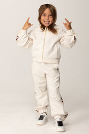 Elisabetta Franchi Bambina Felpa Full Zip con Cappuccio e Bande Logate EGFE0570FF002 MILK/HONEY-MILK-CHERRY