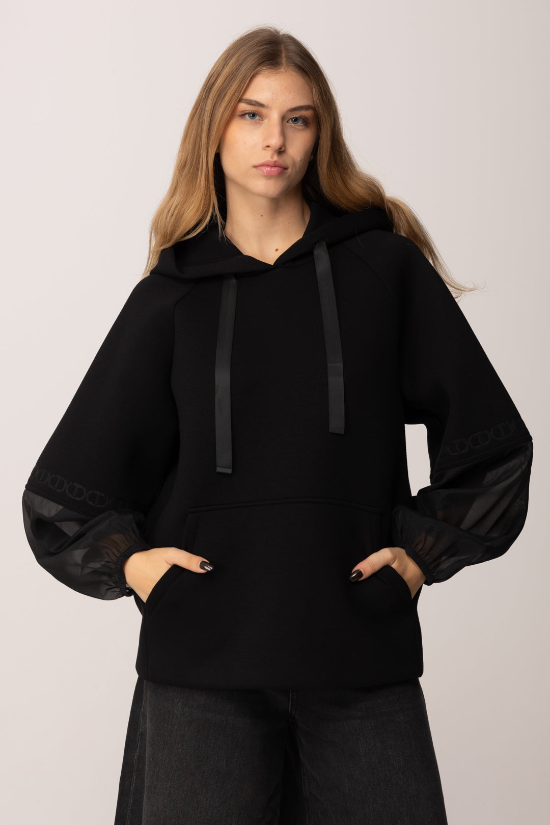 Twin-set Felpa In Tessuto Scuba con Organza 252TP2194 NERO