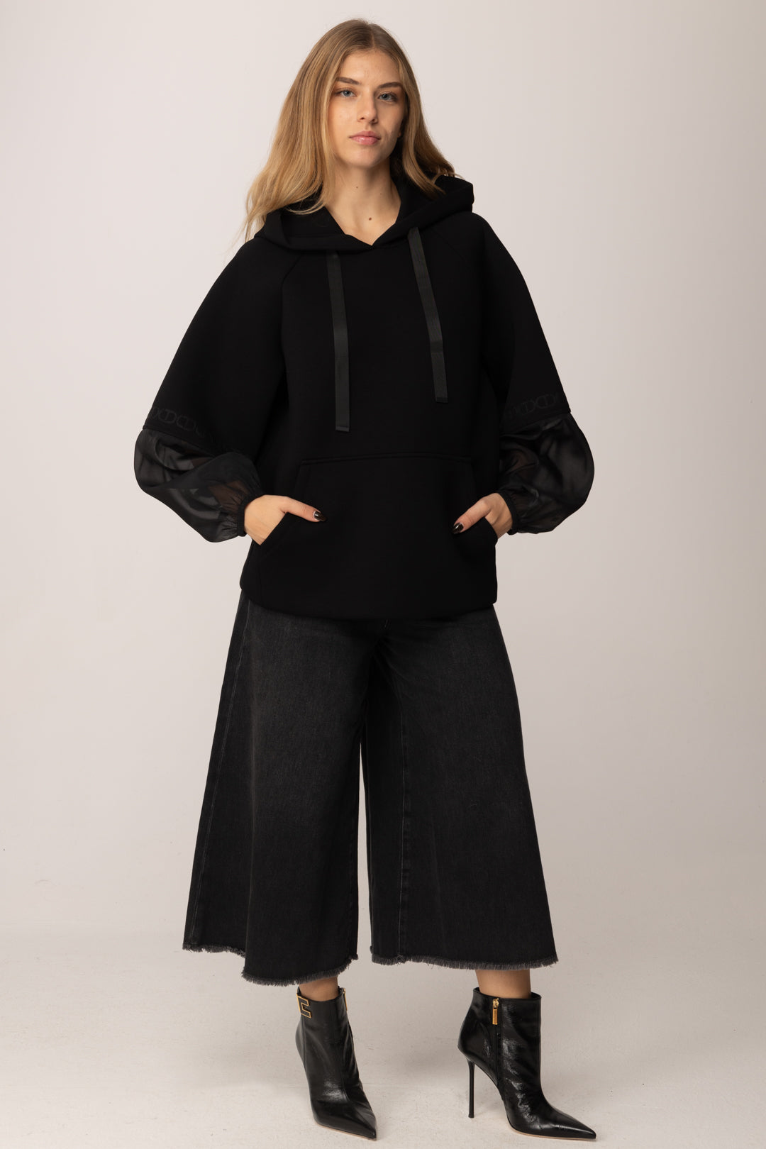 Twin-set Felpa In Tessuto Scuba con Organza 252TP2194 NERO