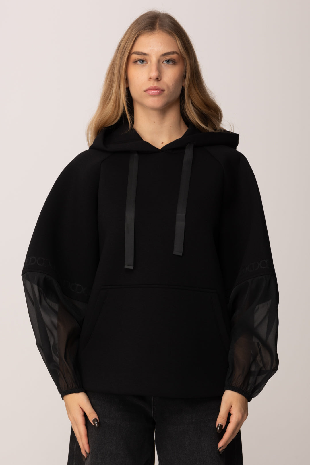 Twin-set Felpa In Tessuto Scuba con Organza 252TP2194 NERO