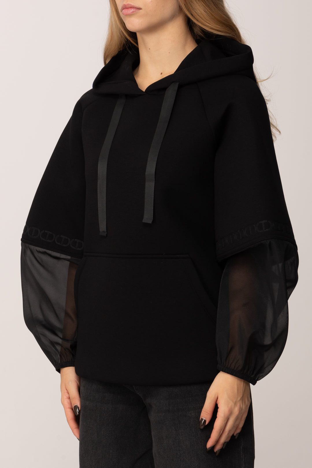 Twin-set Felpa In Tessuto Scuba con Organza 252TP2194 NERO