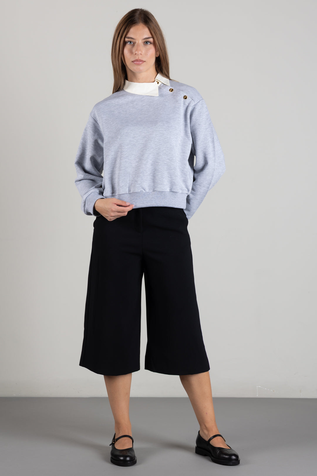 Elisabetta Franchi Bambina Felpa con Inserto Camicia e Bottoni Logo EFFE182CFF017
