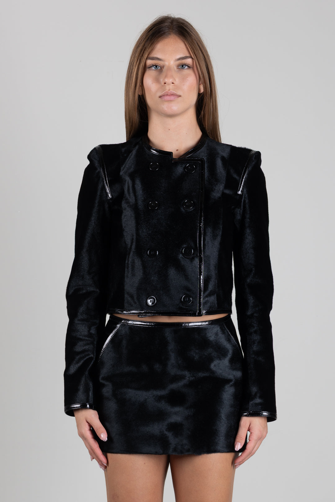 Boxy-Lederjacke mit Vinylkanten