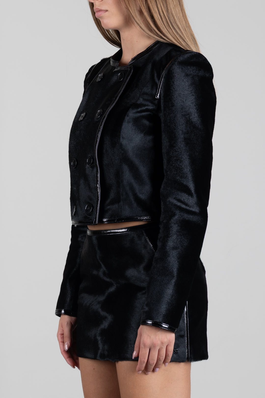 Boxy-Lederjacke mit Vinylkanten