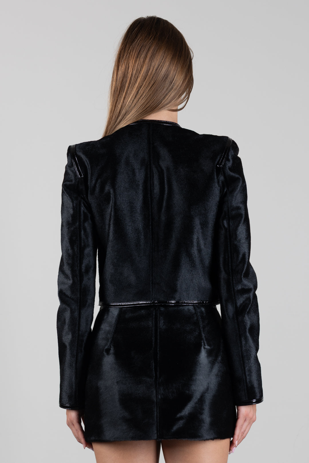 Boxy-Lederjacke mit Vinylkanten