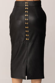 Elisabetta Franchi Gonna In Pelle Sintetica con Ganci Gioiello GO14557E2 NERO