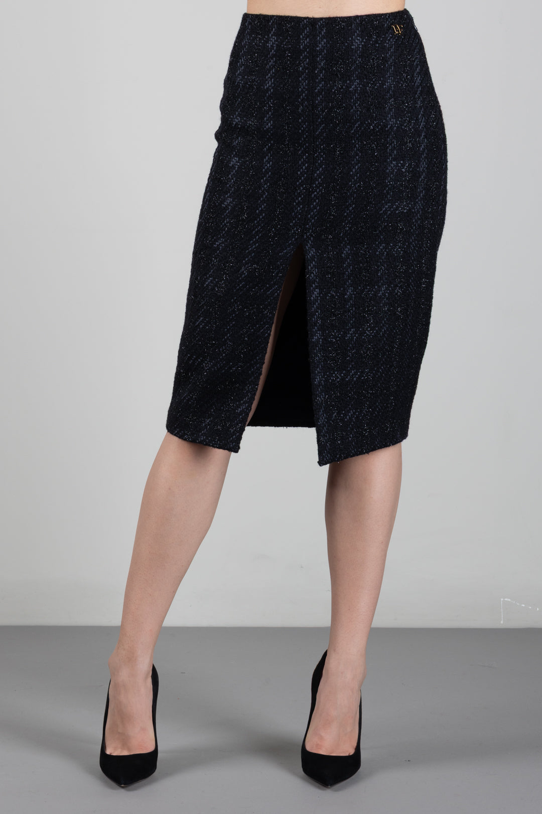 Falda midi de tubo de tweed con abertura delantera