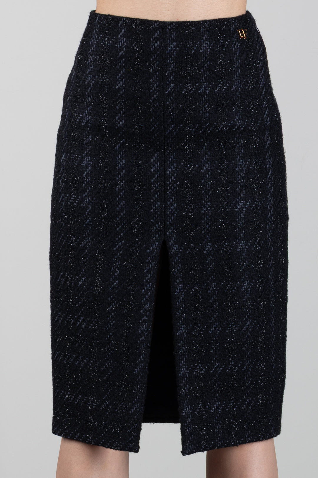 Falda midi de tubo de tweed con abertura delantera