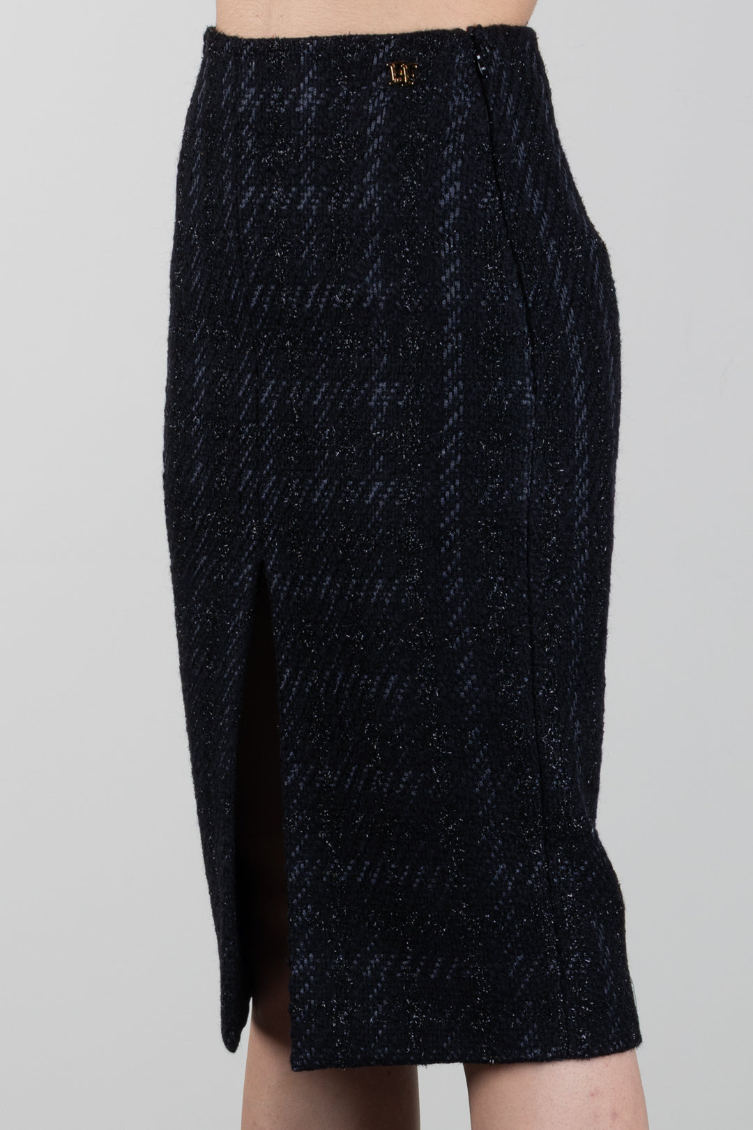 Falda midi de tubo de tweed con abertura delantera