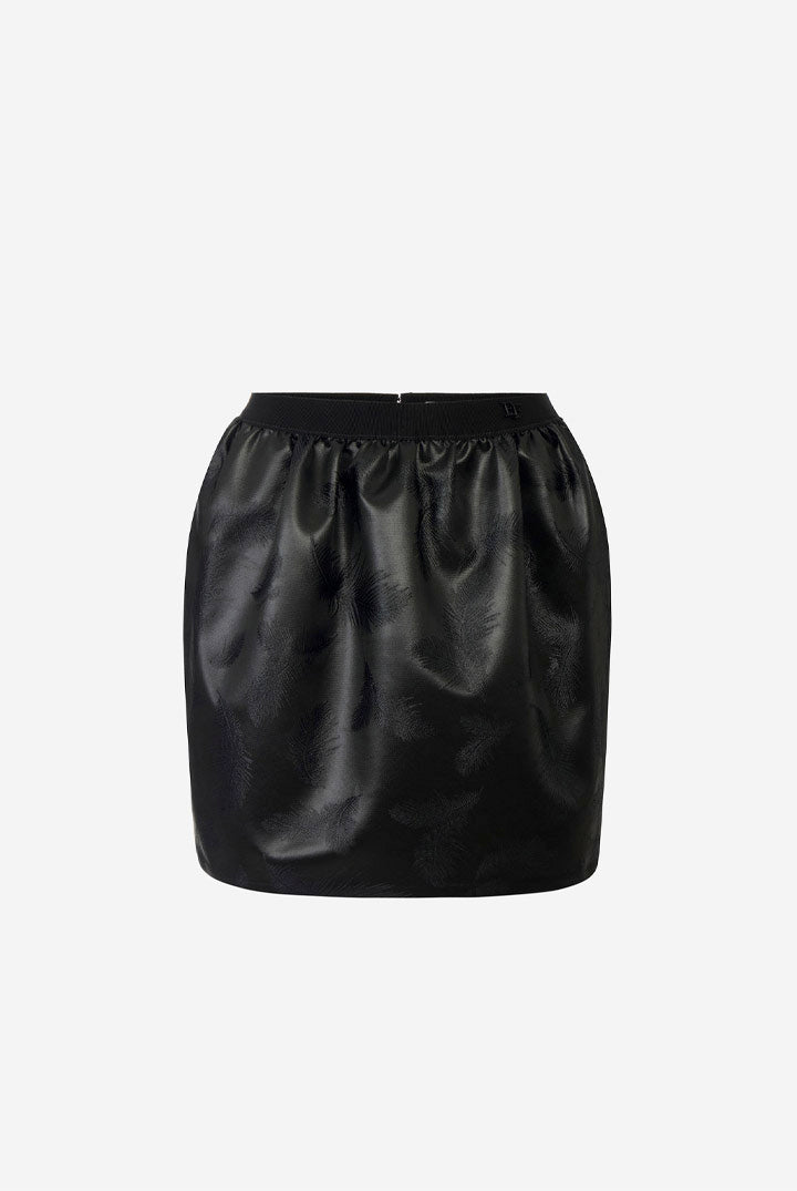 Minigonna In Raso Jacquard con Piume