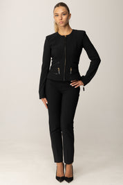 Elisabetta Franchi Giacca Aderente In Doppio Crepe con Zip GI17356E2 NERO
