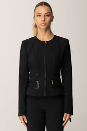 Elisabetta Franchi Giacca Aderente In Doppio Crepe con Zip GI17356E2 NERO