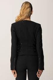 Elisabetta Franchi Giacca Aderente In Doppio Crepe con Zip GI17356E2 NERO