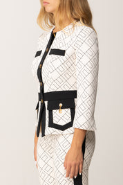 Elisabetta Franchi Giacca Bicolor con Pattern Logo GIS0156E2 MILK/NERO