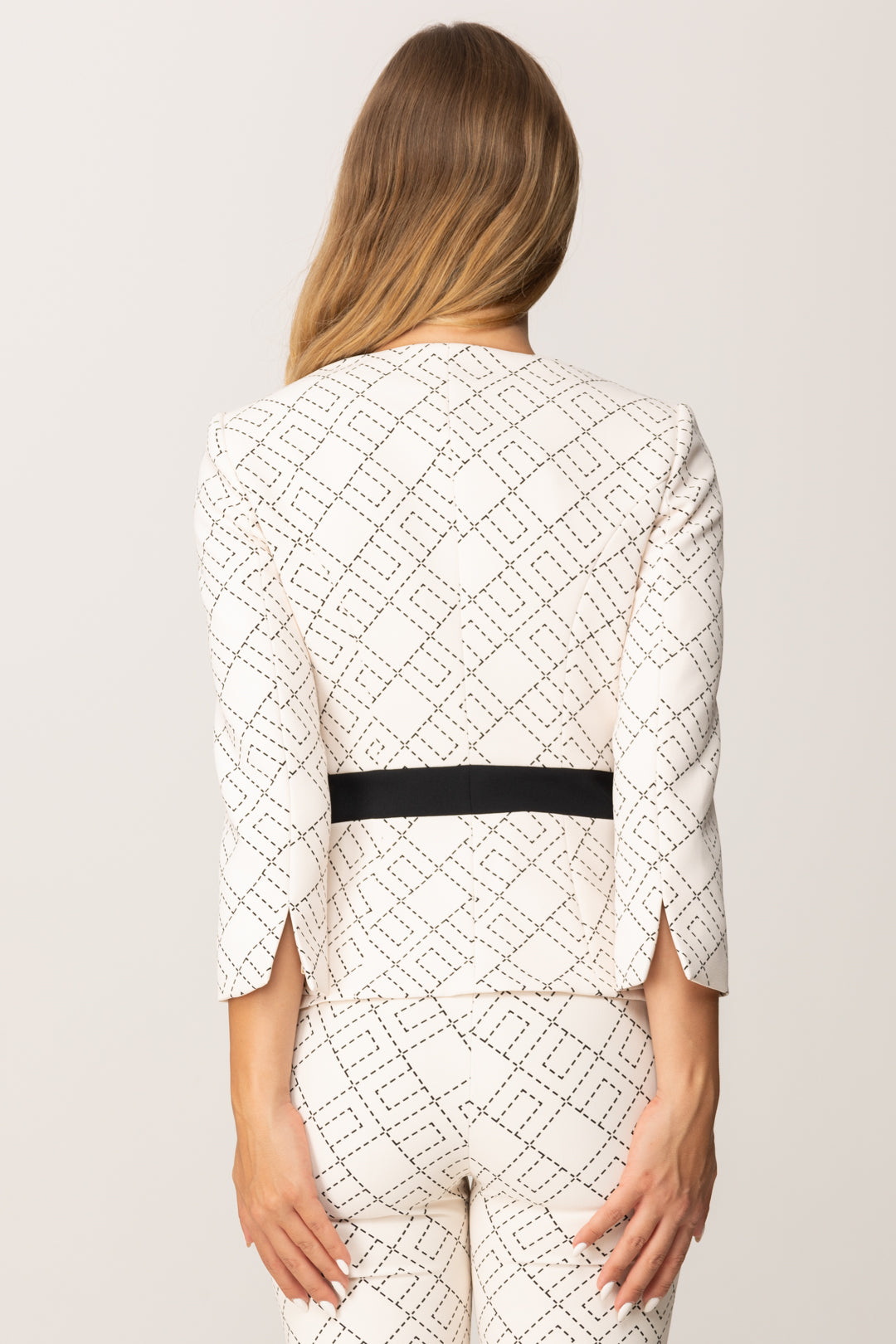 Elisabetta Franchi Giacca Bicolor con Pattern Logo GIS0156E2 MILK/NERO