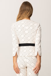 Elisabetta Franchi Giacca Bicolor con Pattern Logo GIS0156E2 MILK/NERO