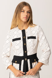 Elisabetta Franchi Giacca Bicolor con Pattern Logo GIS0156E2 MILK/NERO