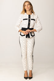 Elisabetta Franchi Giacca Bicolor con Pattern Logo GIS0156E2 MILK/NERO