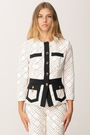 Elisabetta Franchi Giacca Bicolor con Pattern Logo GIS0156E2 MILK/NERO