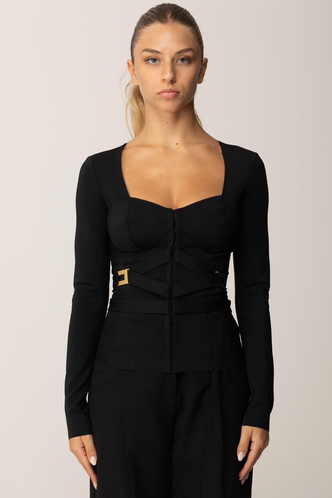 Elisabetta Franchi Giacca Corsetteria In Tessuto Bielastico GI16056E2 NERO