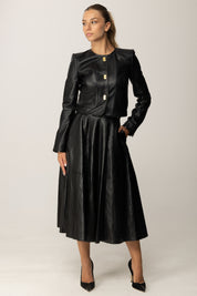 Elisabetta Franchi Giacca Corta In Pelle con Dettagli In Vinile GD52Z56E2 NERO