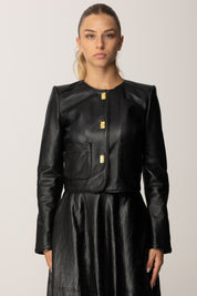 Elisabetta Franchi Giacca Corta In Pelle con Dettagli In Vinile GD52Z56E2 NERO