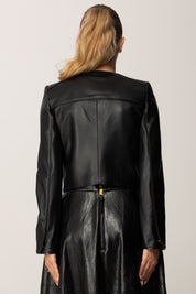 Elisabetta Franchi Giacca Corta In Pelle con Dettagli In Vinile GD52Z56E2 NERO