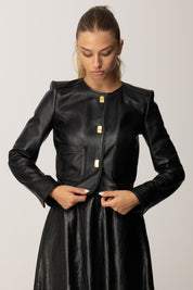 Elisabetta Franchi Giacca Corta In Pelle con Dettagli In Vinile GD52Z56E2 NERO