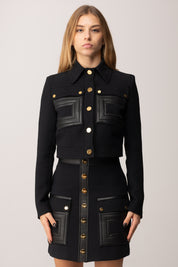 Elisabetta Franchi Giacca Crop con Maxi Logo Embossed GI15957E2 NERO