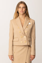 Elisabetta Franchi Giacca Doppiopetto Corta In Misto Lana GI16856E2 HONEY
