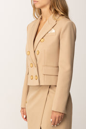 Elisabetta Franchi Giacca Doppiopetto Corta In Misto Lana GI16856E2 HONEY