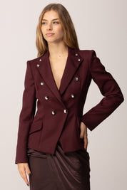 Elisabetta Franchi Giacca Doppiopetto In Gabardina Di Misto Lana GI16256E2 MERLOT