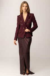 Elisabetta Franchi Giacca Doppiopetto In Gabardina Di Misto Lana GI16256E2 MERLOT