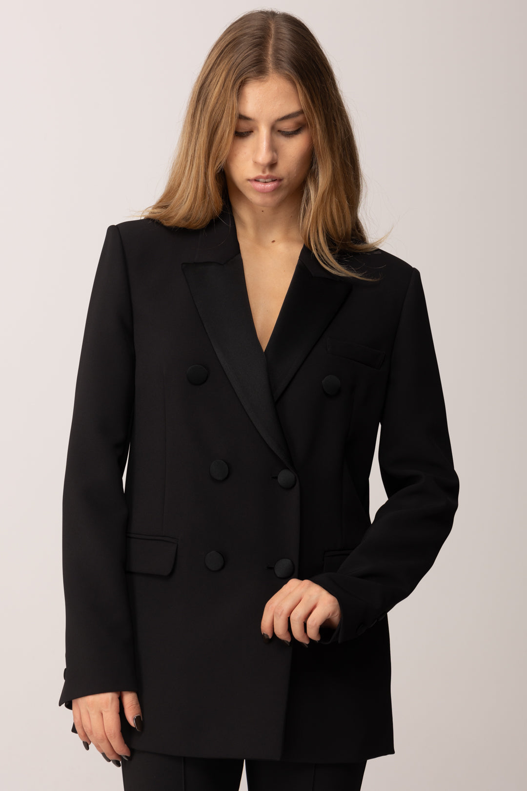 Elisabetta Franchi Giacca Doppiopetto con Dettagli In Raso NERO GI19658E2