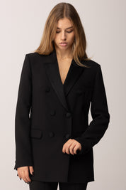 Elisabetta Franchi Giacca Doppiopetto con Dettagli In Raso NERO GI19658E2