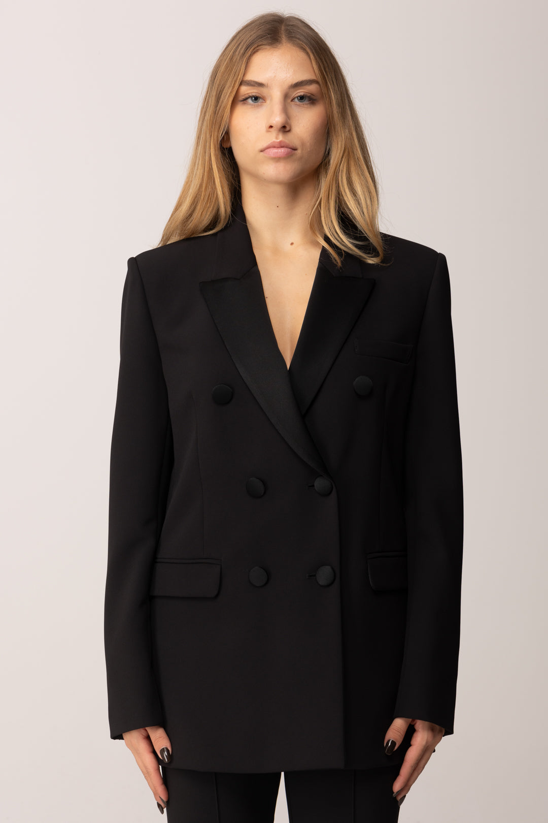 Elisabetta Franchi Giacca Doppiopetto con Dettagli In Raso NERO GI19658E2