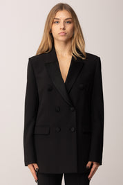 Elisabetta Franchi Giacca Doppiopetto con Dettagli In Raso NERO GI19658E2