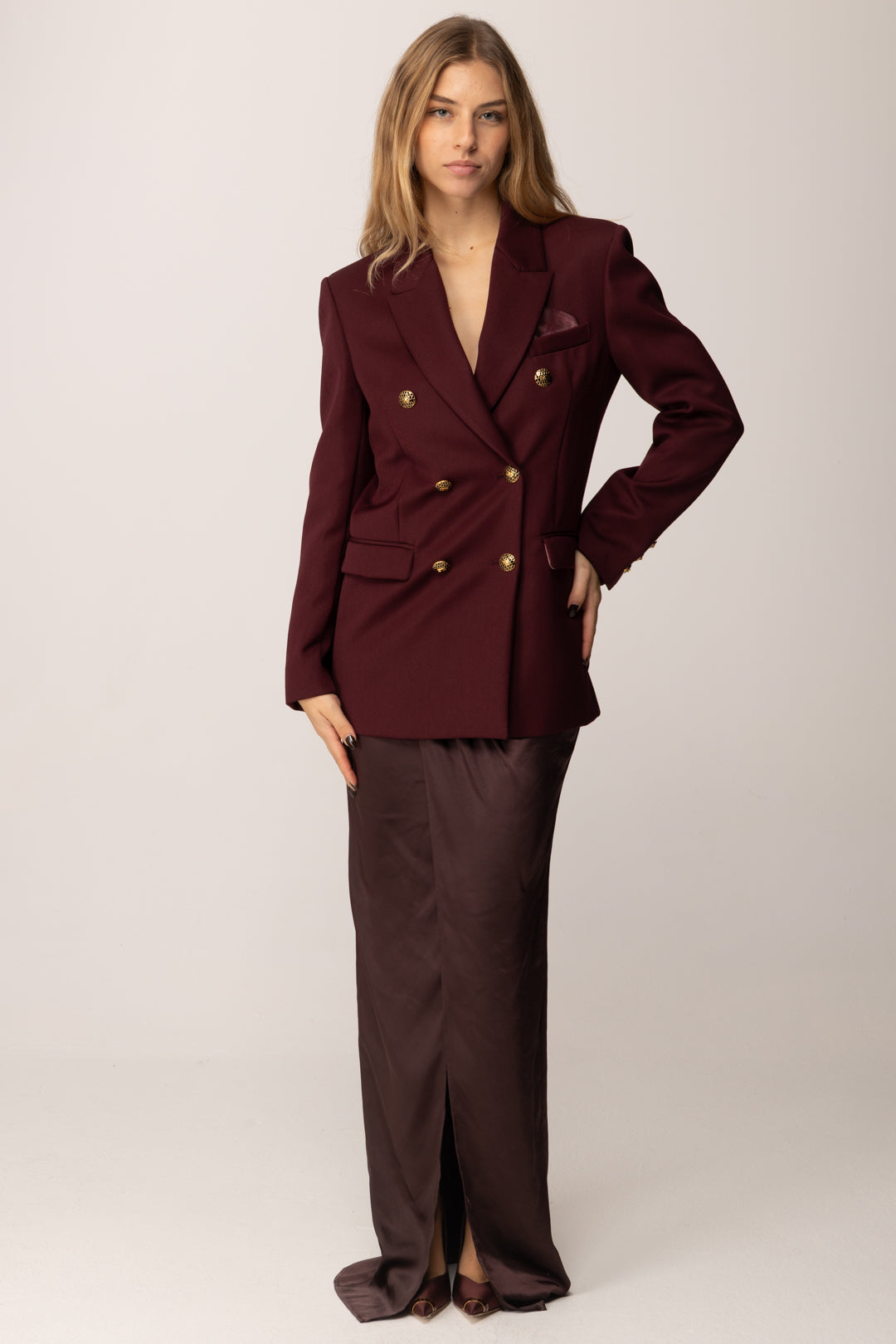 Elisabetta Franchi Giacca Doppiopetto con Taschino e Pochette GI18957E2 MERLOT