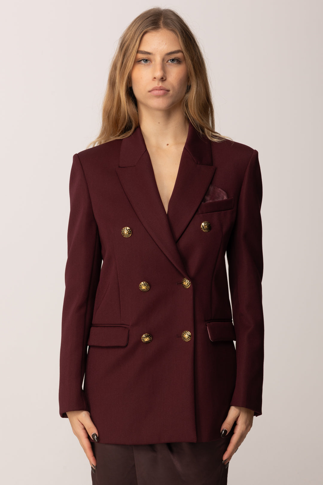 Elisabetta Franchi Giacca Doppiopetto con Taschino e Pochette GI18957E2 MERLOT