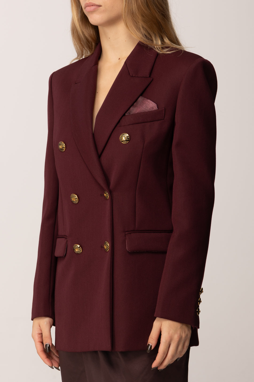 Elisabetta Franchi Giacca Doppiopetto con Taschino e Pochette GI18957E2 MERLOT
