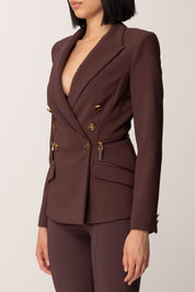 Elisabetta Franchi Giacca Doppiopetto con Zip Ai Fianchi GI17256E2 MERLOT