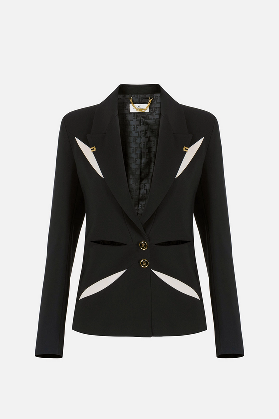 Elisabetta Franchi Giacca In Crêpe Bicolore con Cut-out NERO/BURRO GI19861E2