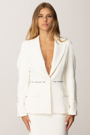 Elisabetta Franchi Giacca In Crêpe con Nastro Logo GI17156E2 AVORIO