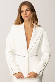 Elisabetta Franchi Giacca In Crêpe con Nastro Logo GI17156E2 AVORIO