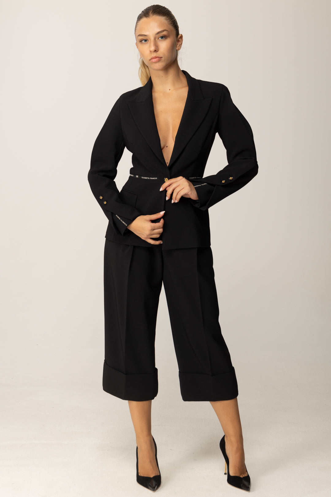 Elisabetta Franchi Giacca In Crêpe con Nastro Logo GI17156E2 NERO