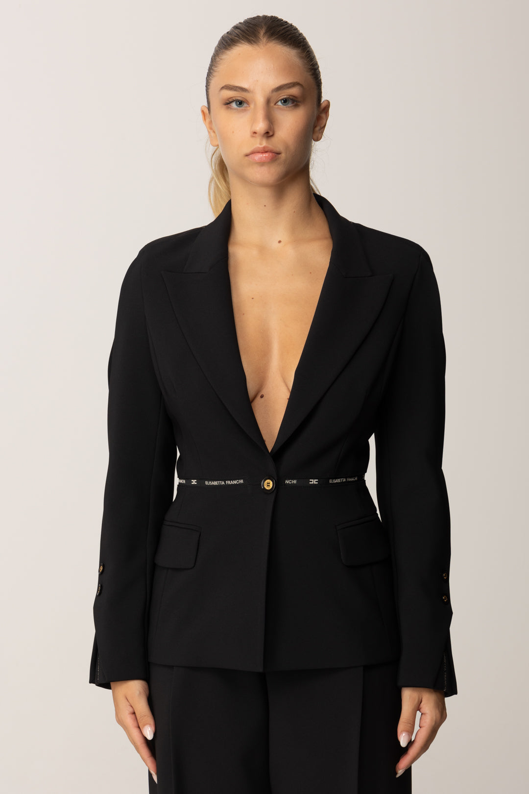 Elisabetta Franchi Giacca In Crêpe con Nastro Logo GI17156E2 NERO
