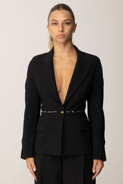 Elisabetta Franchi Giacca In Crêpe con Nastro Logo GI17156E2 NERO