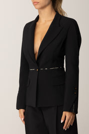 Elisabetta Franchi Giacca In Crêpe con Nastro Logo GI17156E2 NERO