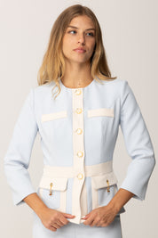 Elisabetta Franchi Giacca In Crepe con Baschina e Tasche GIT0156E2 STARLIGHT/MILK