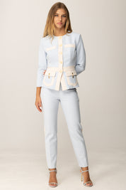 Elisabetta Franchi Giacca In Crepe con Baschina e Tasche GIT0156E2 STARLIGHT/MILK